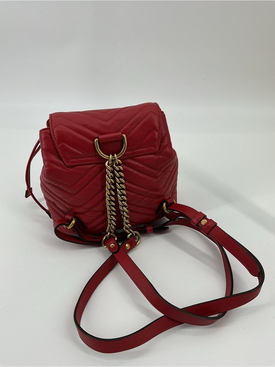Gucci GG Marmont Mini Backpack Red Matelassé Leather Antique Gold Auth COA main image 10